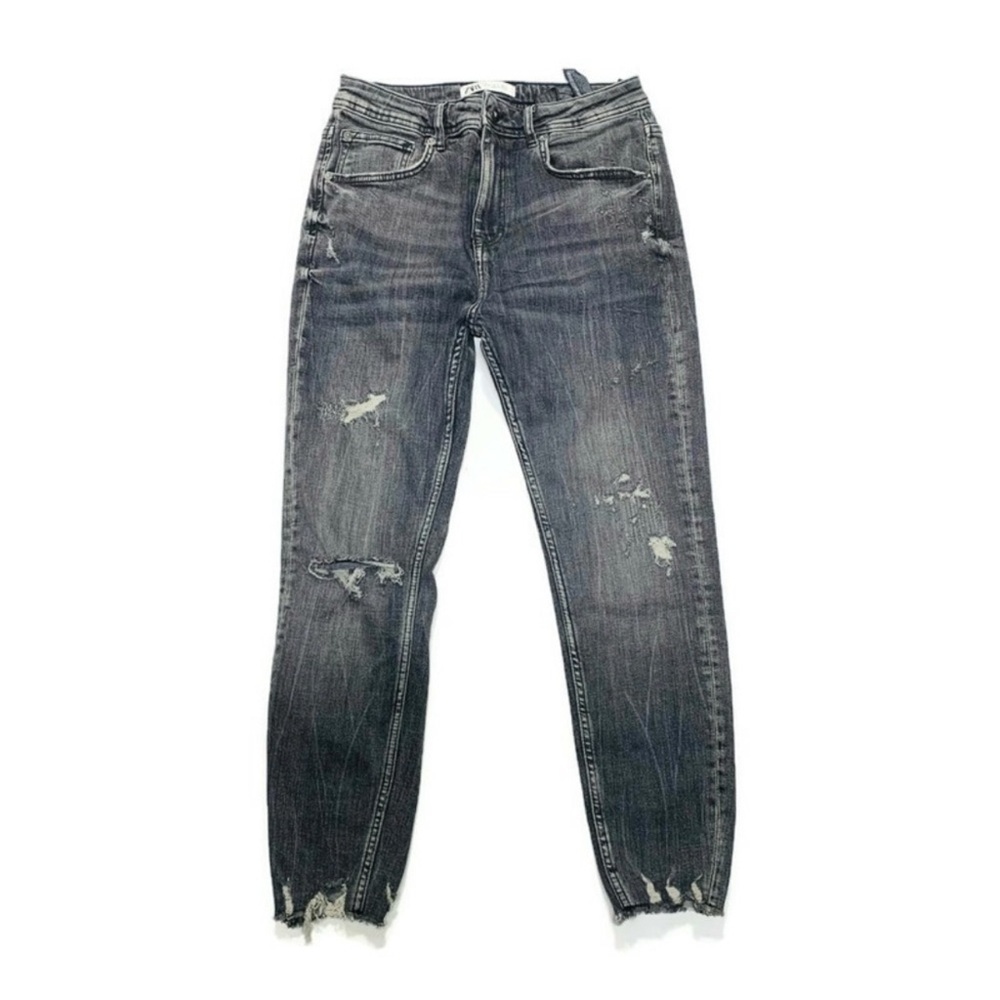 Zara Charcoal Denim Slim Fit‎ Jeans with distressing